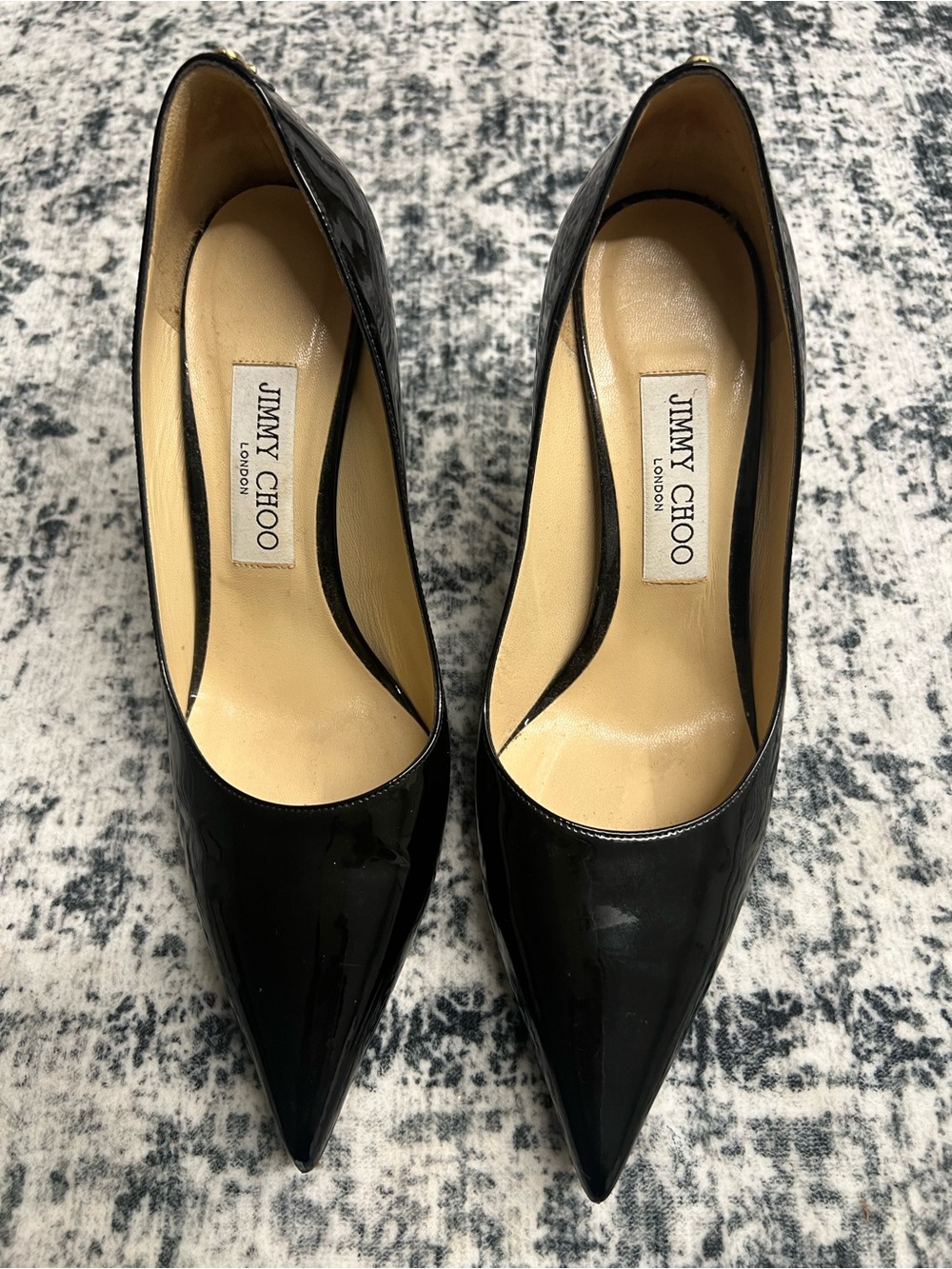 Jimmy Choo Black Patent Pointed Toe Pumps — Classic Evening Heels